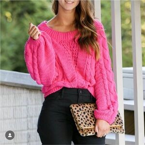 Women's Pink Cable Knit Sweater